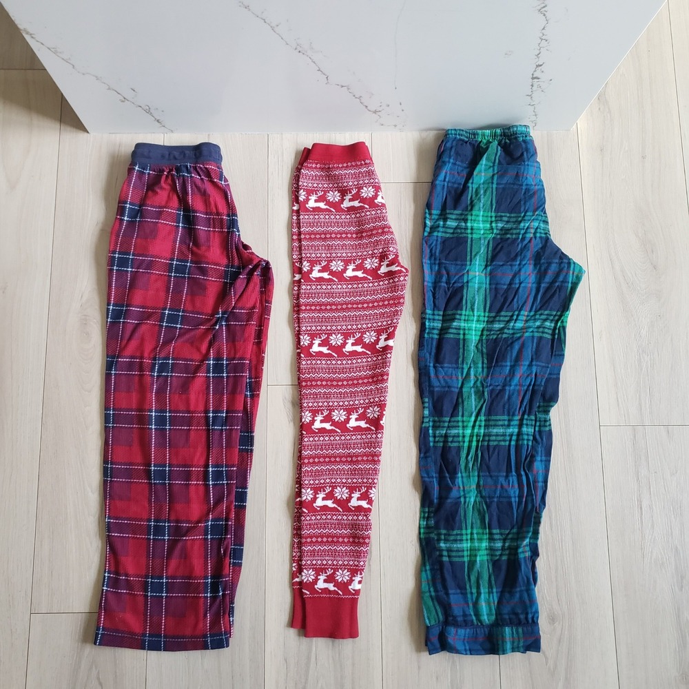 Bundle 3 Pants Womens S Holiday Pajama PJs Plaid Fair Isle Sleepwear Loungewear